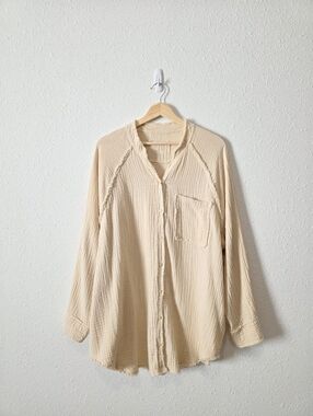 Aerie Oat Oversized Cotton Gauze Button Up L